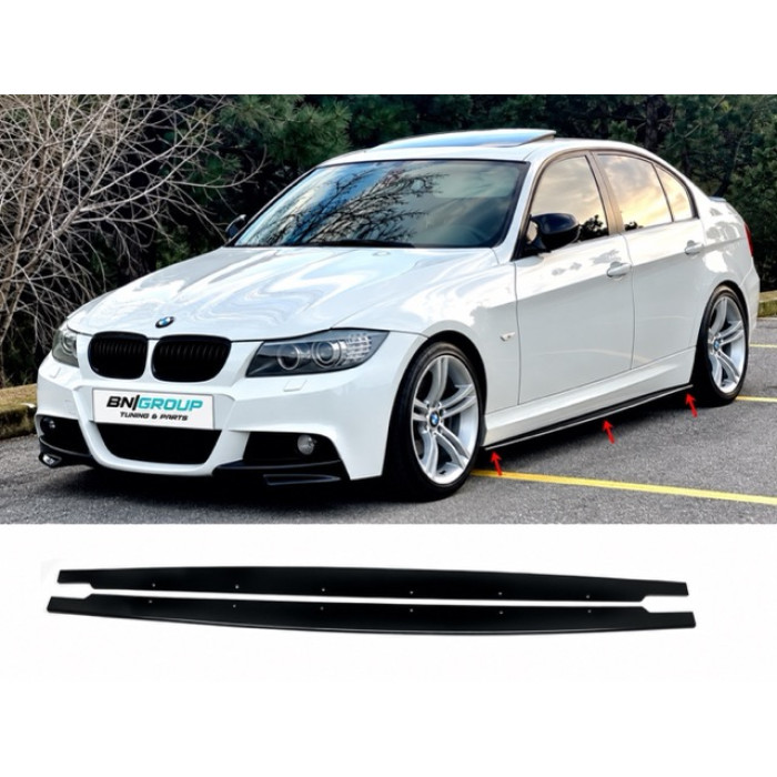 Side skirt extensions (blades) for BMW 3 Series E90/E91 in M-Performance style (2005–2011), 2 pcs, gloss black
